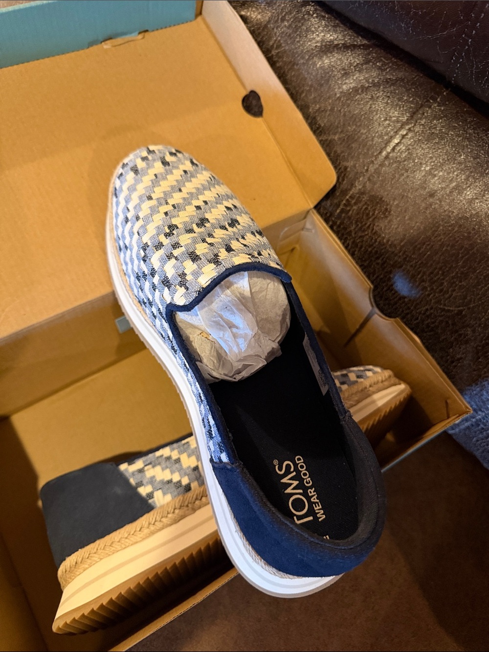 Toms Woven Slip-On Espadrille in Navy and Cream